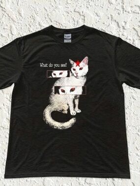 White Cat Graphic and Red Accents Gildan Tshirt